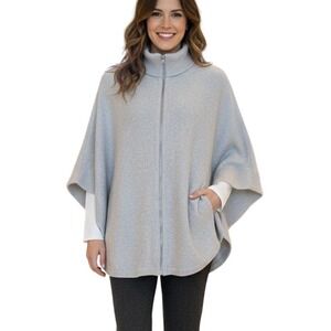 J Jill Light Gray Zip Up Mock Neck Poncho Sweater Knit S L